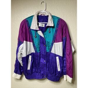 VTG 90s Andy Johns Aztec Bomber Jacket Windbreaker Womens XL Full Zip Batwing